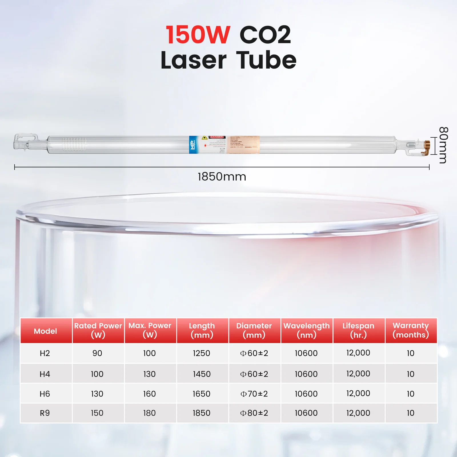 Monport 150W CO2 Laser Tube for Laser Engraver - Image 5