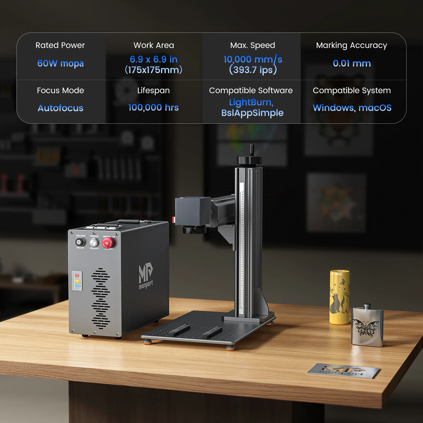 Monport GT 60W Split MOPA Fiber Laser Engraver & Color Marking Machine With AutoFocus – FDA Approval - Image 3